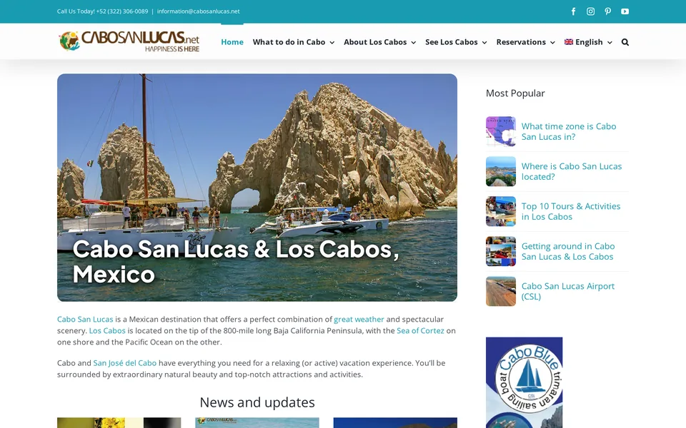 Screenshot of the CaboSanLucas.net home page