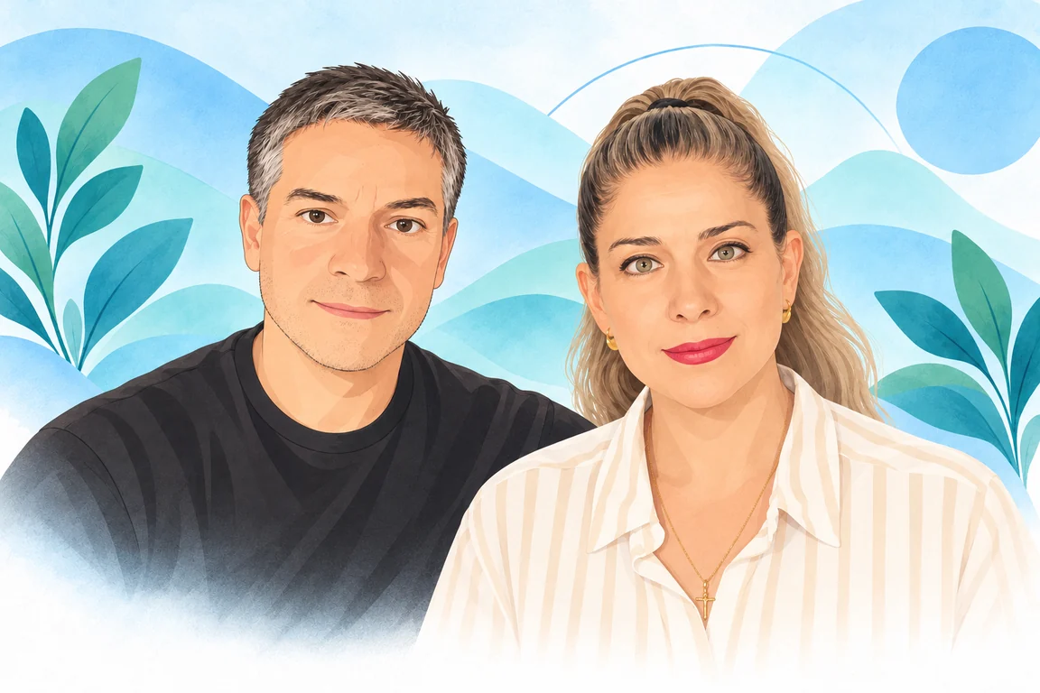 Illustrated portrait of Johanna and Mogens